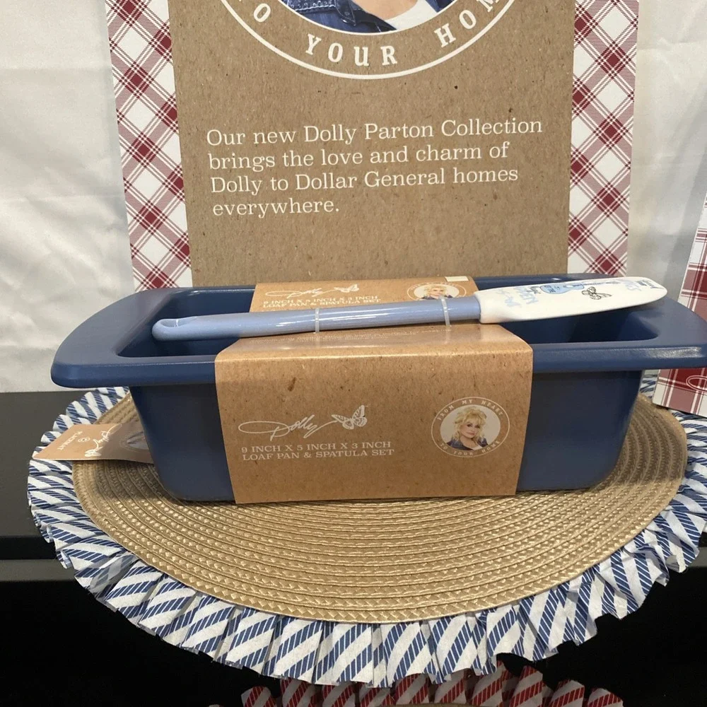 Dolly Parton 9x5x3 Loaf Pan Spatula‎ Set Blue Spread Your Wings Butterfly Guitar